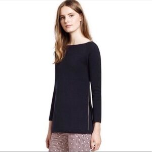 Tory Burch Rylie Merino Wool Tunic Black Knit Sweater Gold Side Zip Detail XS